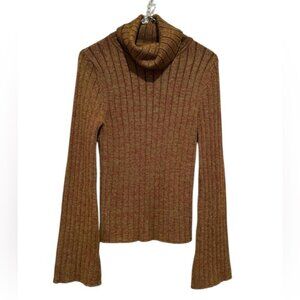 NEW FRENCHI METALLIC THREAD METALLIC FLARED LONG SLEEVE BROWN COPPER SWEATER M